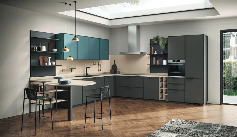 Cuisine bleu et gris de chez Scavolini